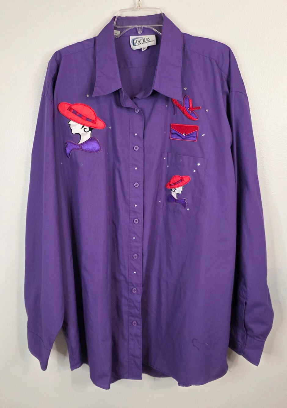 Red Hat Society Long Sleeve Purple Button Up Shirt Las Olas Women 2X Women 50+